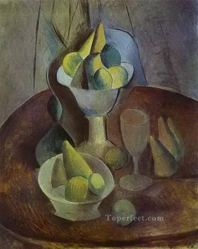 Compotier de fruta y cristal 1909 Pablo Picasso Pinturas al óleo
